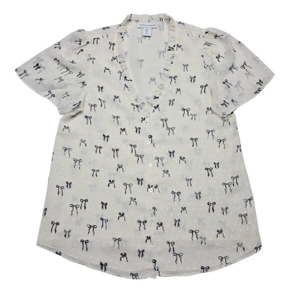 Cupcakes and Cashmere Top Womens Small Ivory Sheer Fairy Button Up Clip Dot - Picture 1 of 14